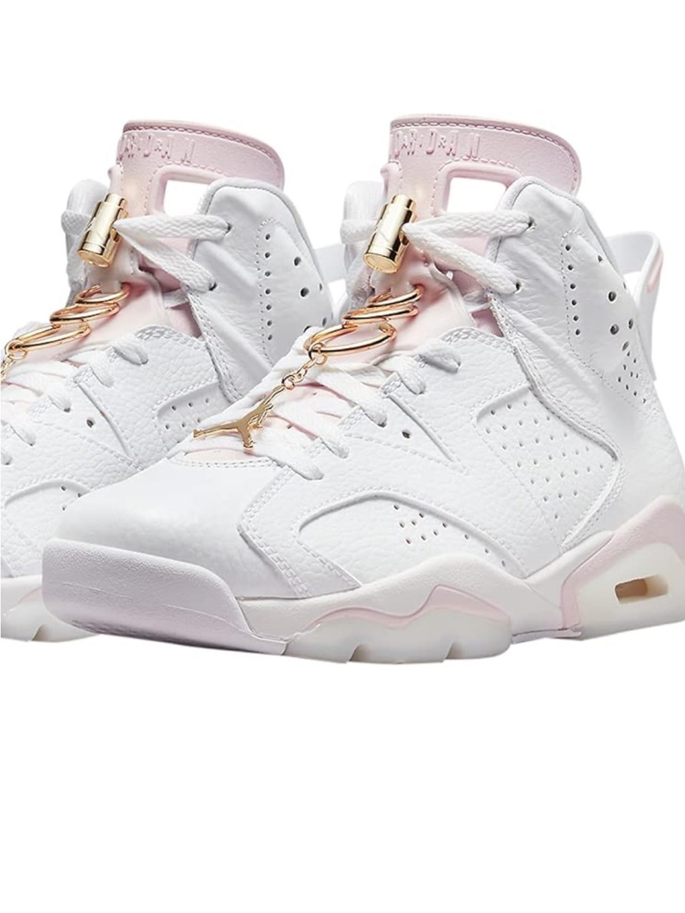 Women's White & Light Pink High-Top Sneakers with Gold Accent